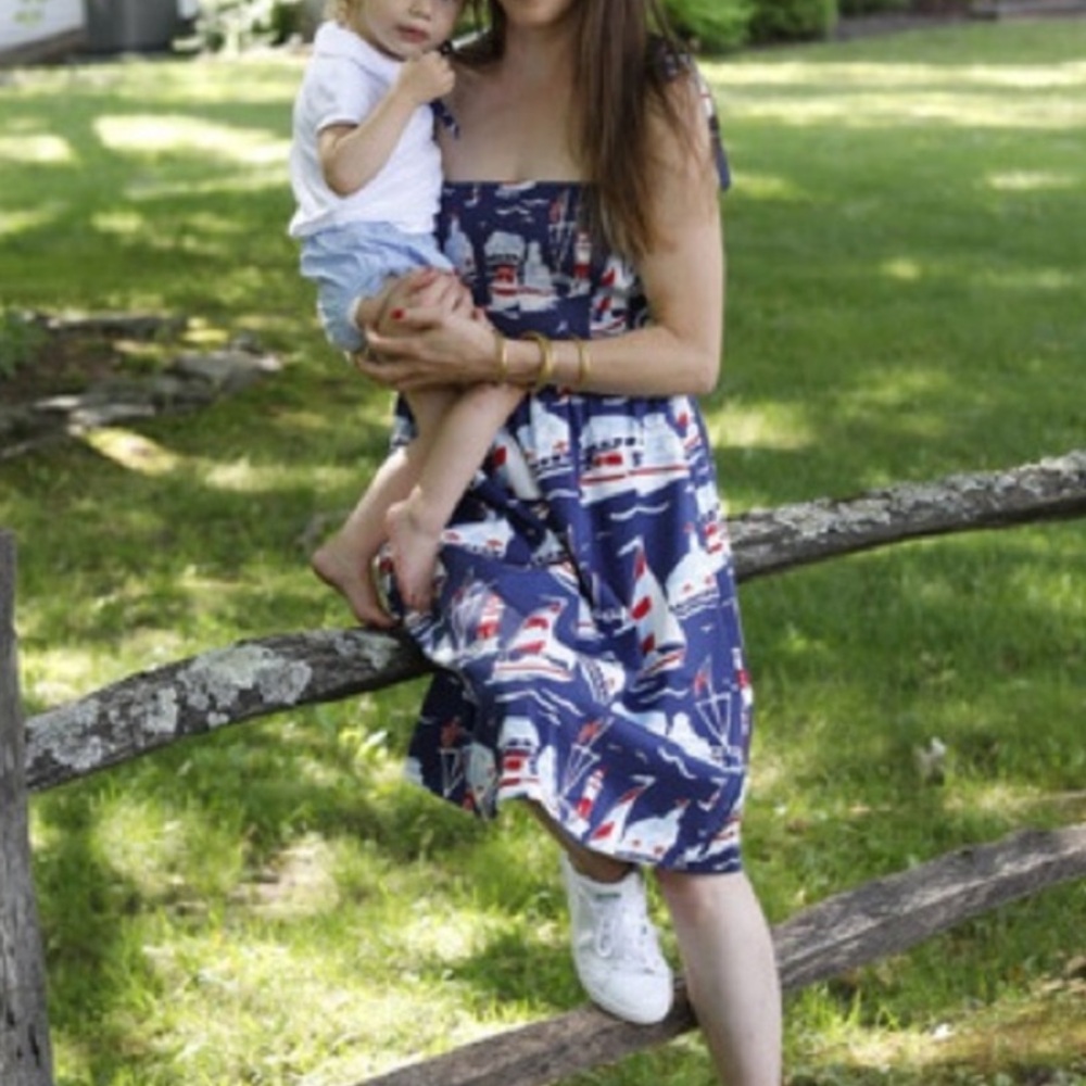 🆕 Classic Prep Hadley Mid-Dress. Fish Print. Smock Top with Tie Straps. Cotton - Picture 10 of 10